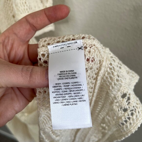 Lauren Ralph Lauren 1X White ivory Long Linen Crochet Cardigan Sweater - Picture 9 of 14